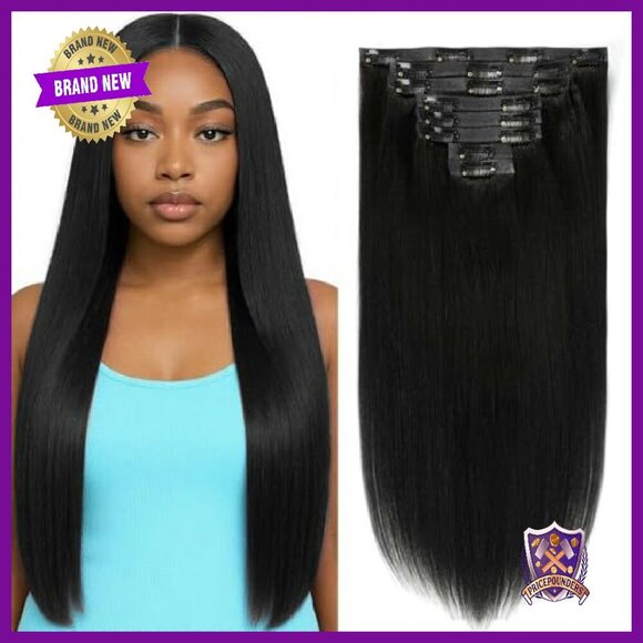 18in Yaki Straight Human Hair Clip-In Extensions 7pc Set